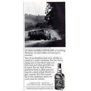 1987 Jack Daniels Whiskey Vintage Print Ad Dirt Road Barrels Truck Wall Art